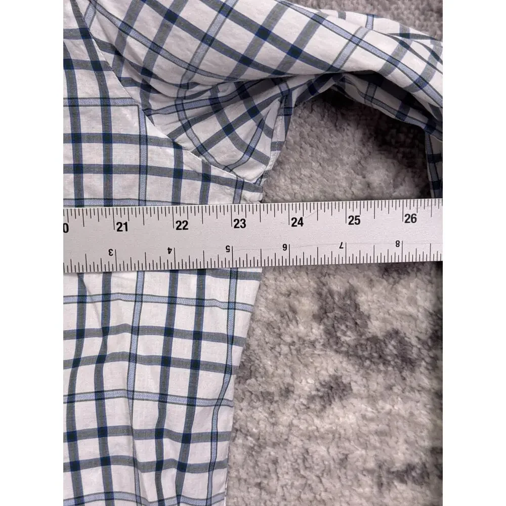 ISAIA Dress Shirt 17 / 43 Mens White & Gray Windowpane Check